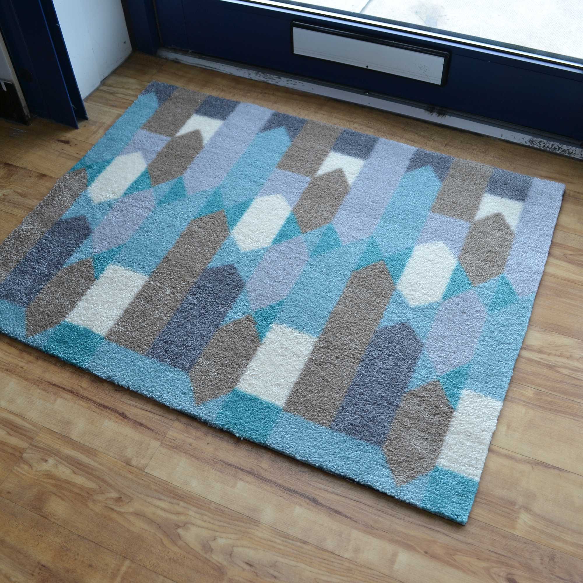 Hola Geometric Doormats In Hl06 Aqua Blue